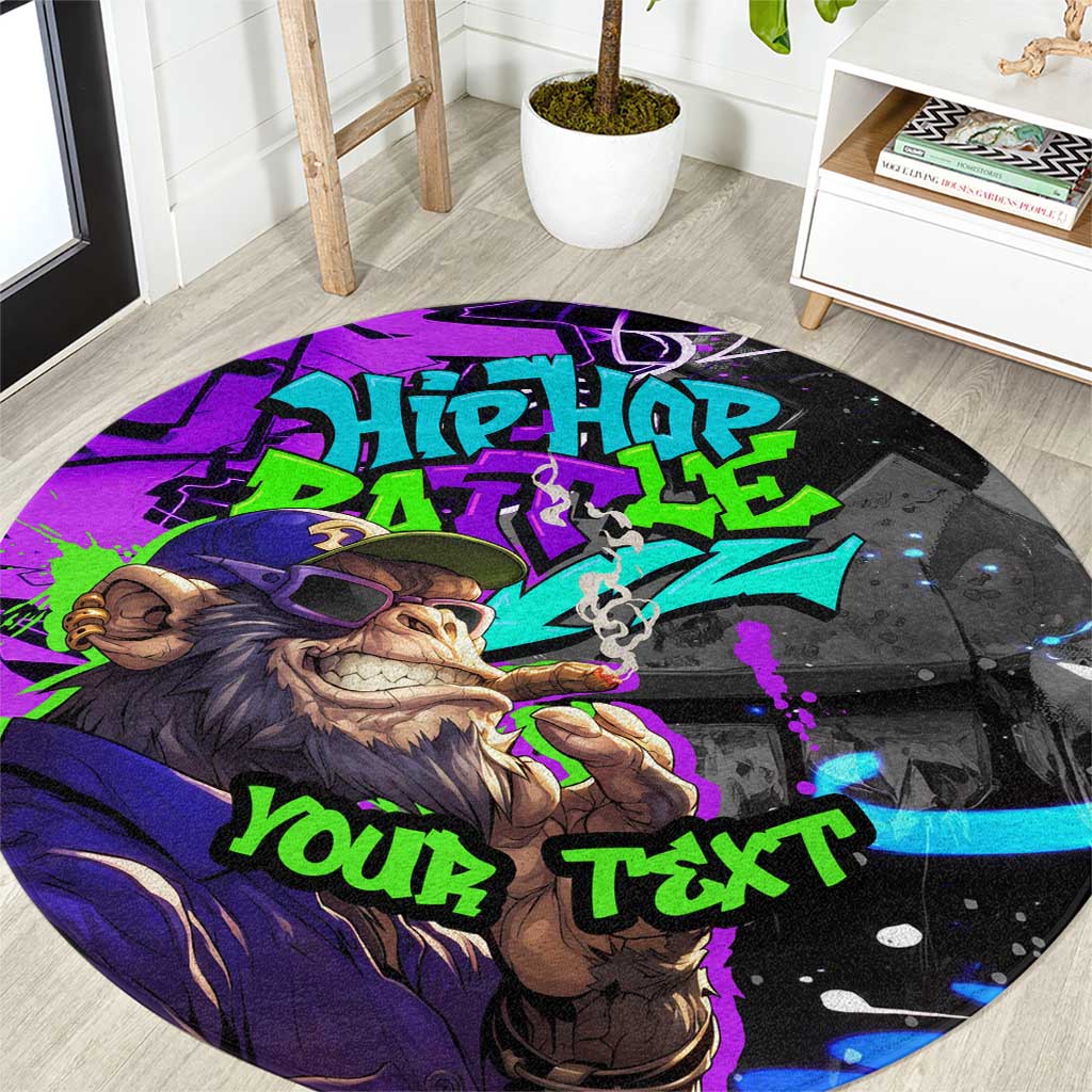 Hip Hop Battle Round Carpet Smoking Ape Character and Purple Green Graffiti Street Art Design - Wonder Print Shop