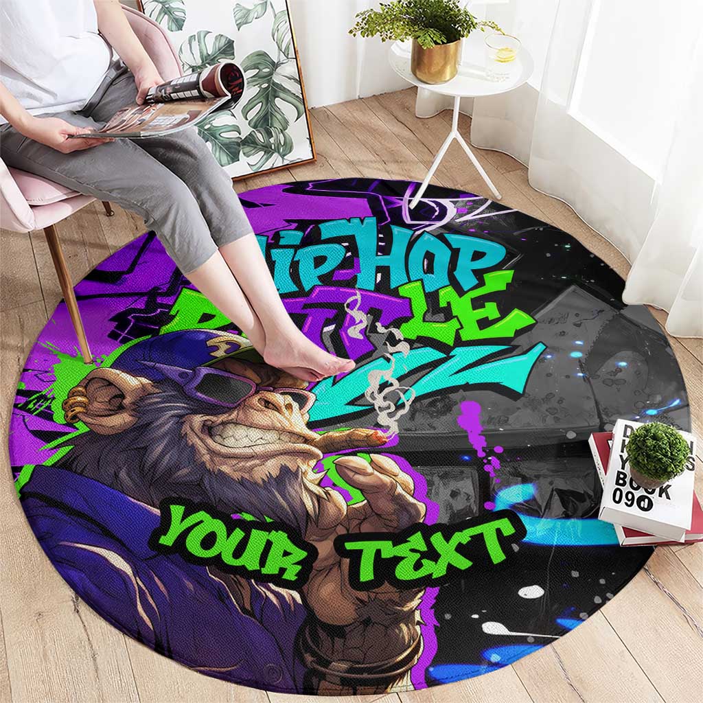 Hip Hop Battle Round Carpet Smoking Ape Character and Purple Green Graffiti Street Art Design - Wonder Print Shop