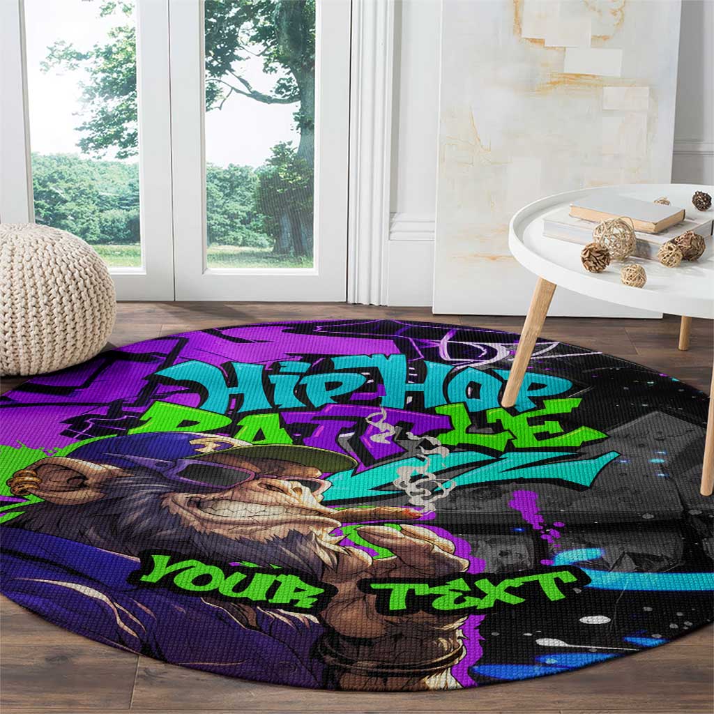 Hip Hop Battle Round Carpet Smoking Ape Character and Purple Green Graffiti Street Art Design - Wonder Print Shop