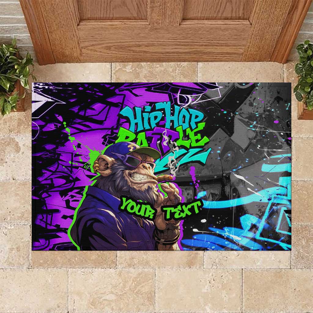Hip Hop Battle Rubber Doormat Smoking Ape Character and Purple Green Graffiti Street Art Design - Wonder Print Shop