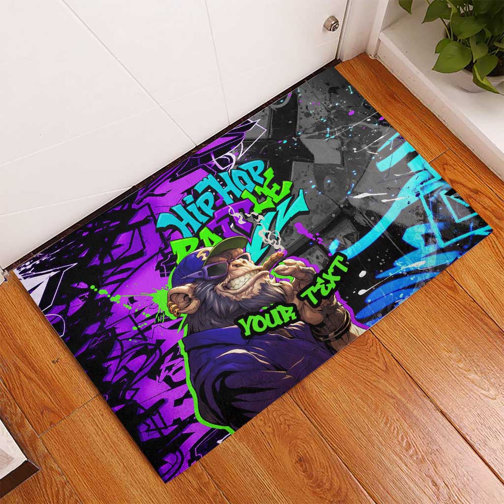 Hip Hop Battle Rubber Doormat Smoking Ape Character and Purple Green Graffiti Street Art Design - Wonder Print Shop