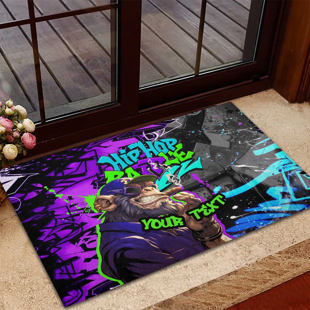 Hip Hop Battle Rubber Doormat Smoking Ape Character and Purple Green Graffiti Street Art Design - Wonder Print Shop
