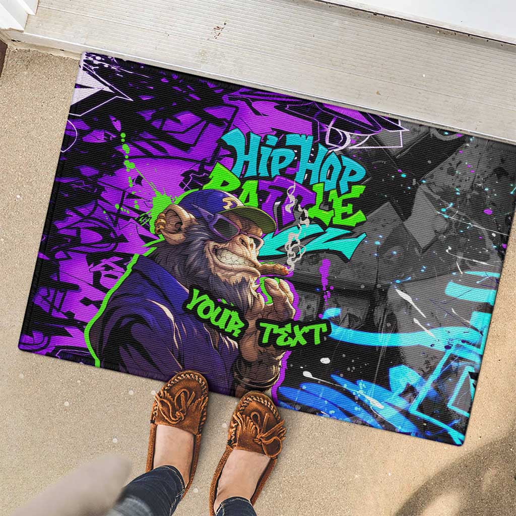 Hip Hop Battle Rubber Doormat Smoking Ape Character and Purple Green Graffiti Street Art Design - Wonder Print Shop