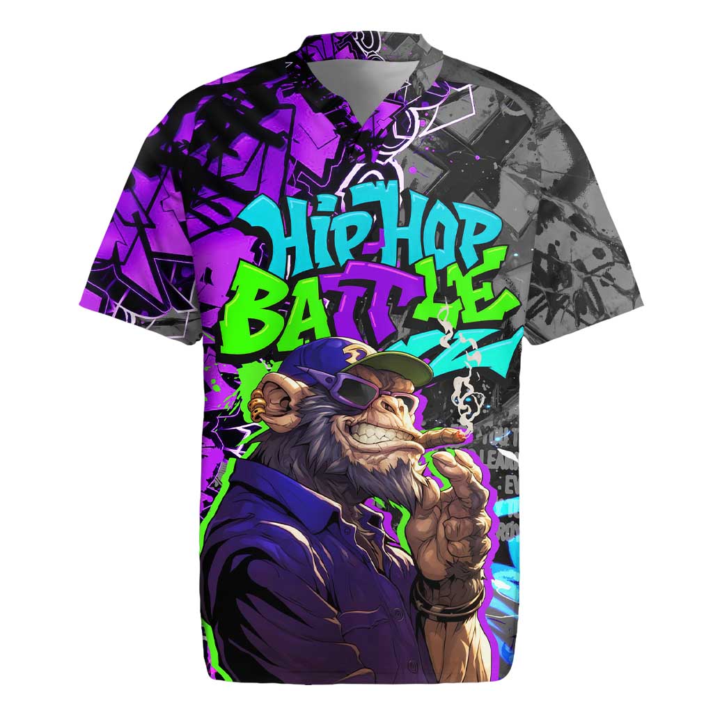 Hip Hop Battle Rugby Jersey Smoking Ape Character and Purple Green Graffiti Street Art Design - Wonder Print Shop