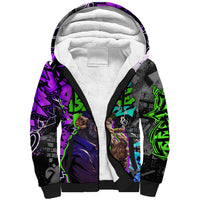 Hip Hop Battle Sherpa Hoodie Smoking Ape Character and Purple Green Graffiti Street Art Design - Wonder Print Shop