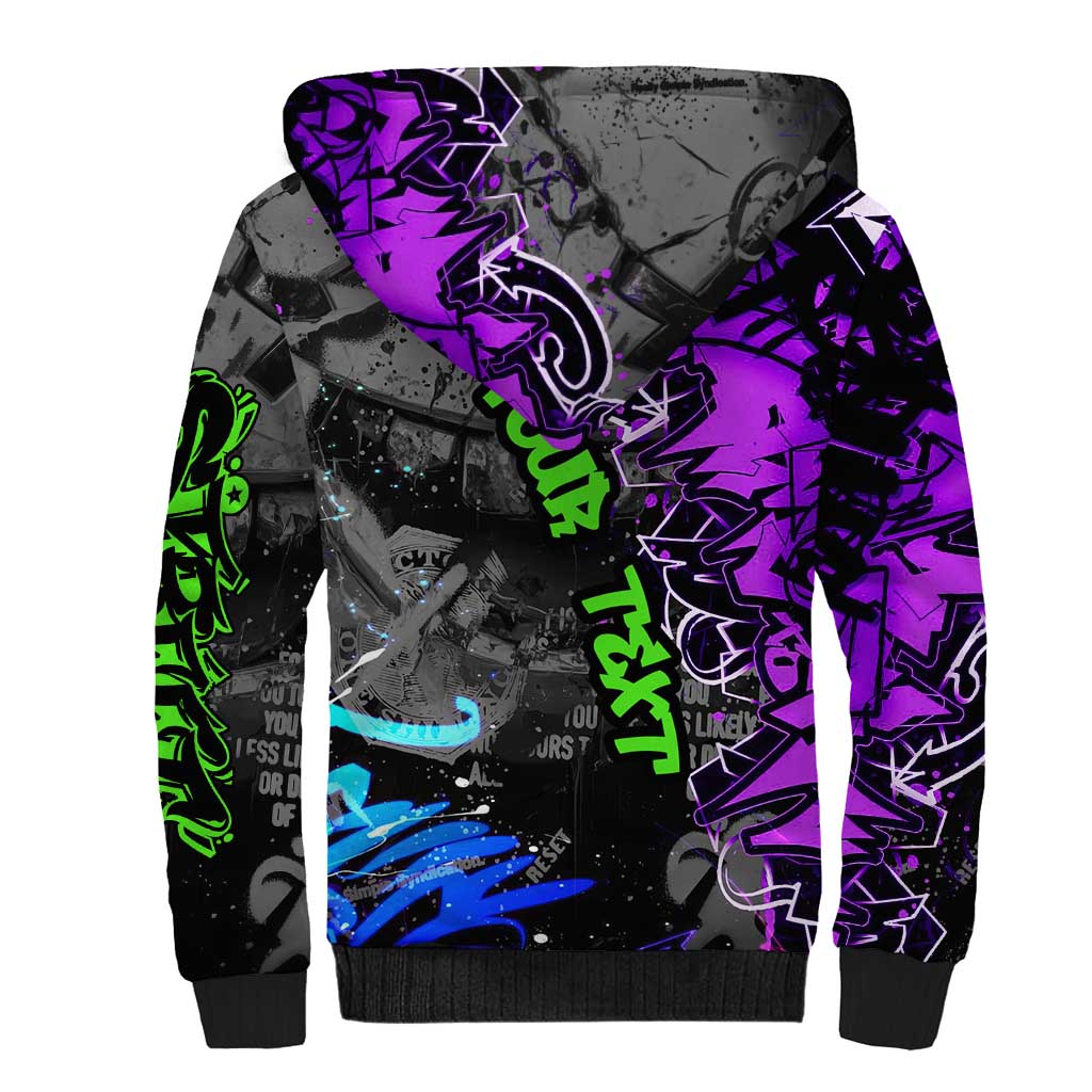 Hip Hop Battle Sherpa Hoodie Smoking Ape Character and Purple Green Graffiti Street Art Design - Wonder Print Shop
