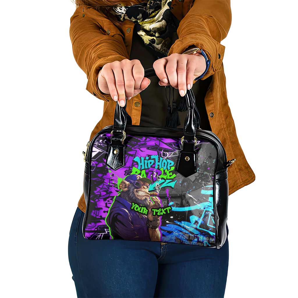 Hip Hop Battle Shoulder Handbag Smoking Ape Character and Purple Green Graffiti Street Art Design - Wonder Print Shop