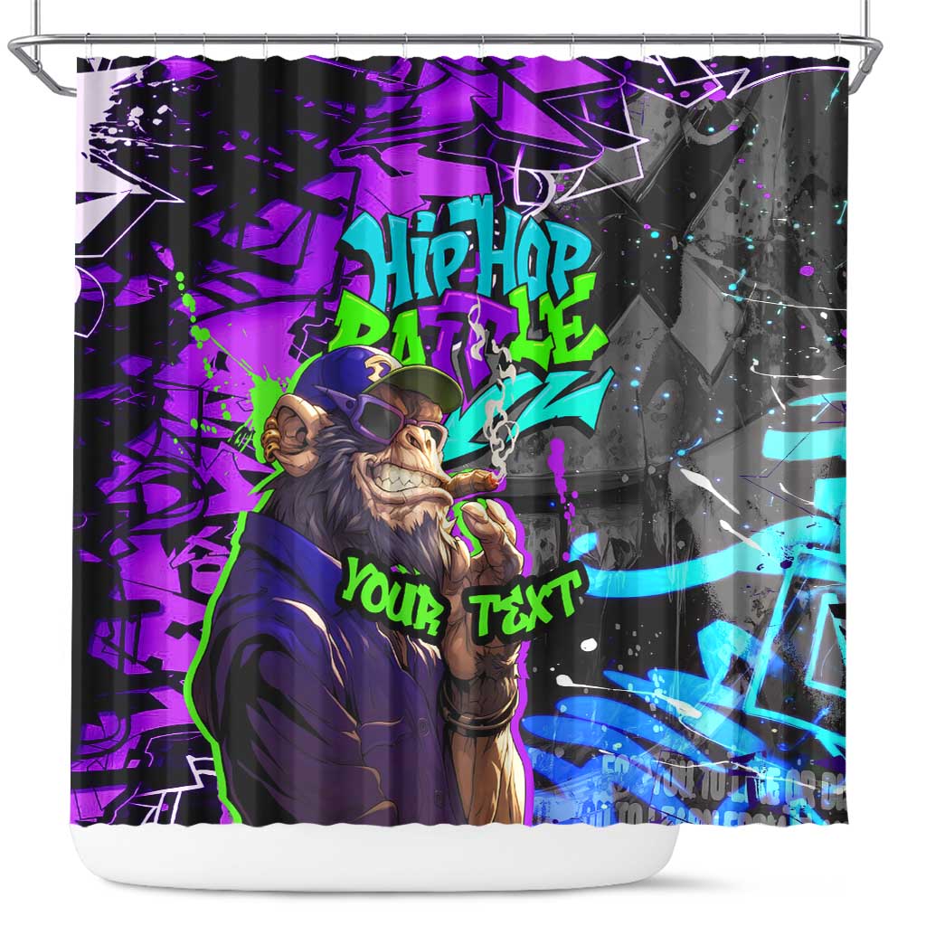 Hip Hop Battle Shower Curtain Smoking Ape Character and Purple Green Graffiti Street Art Design - Wonder Print Shop