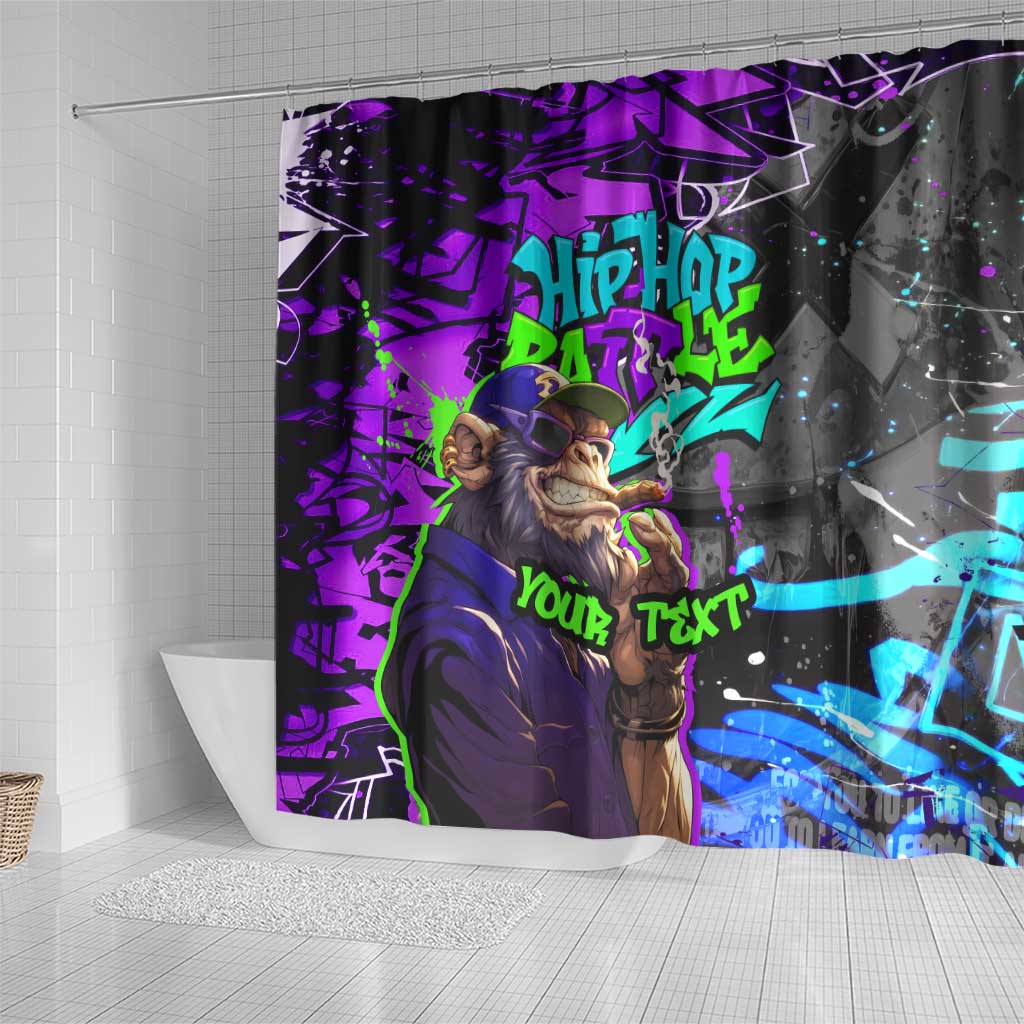 Hip Hop Battle Shower Curtain Smoking Ape Character and Purple Green Graffiti Street Art Design - Wonder Print Shop