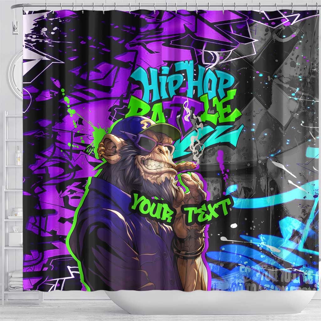 Hip Hop Battle Shower Curtain Smoking Ape Character and Purple Green Graffiti Street Art Design - Wonder Print Shop