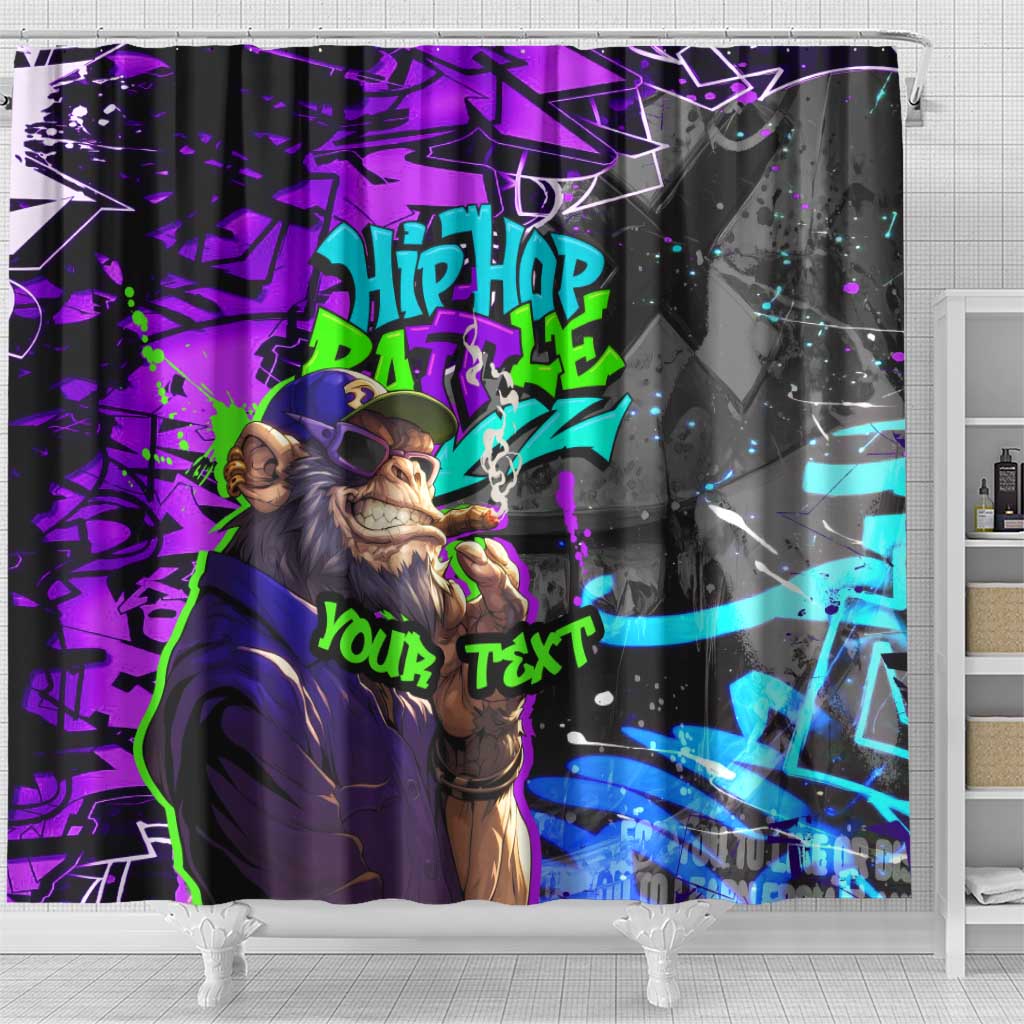Hip Hop Battle Shower Curtain Smoking Ape Character and Purple Green Graffiti Street Art Design - Wonder Print Shop