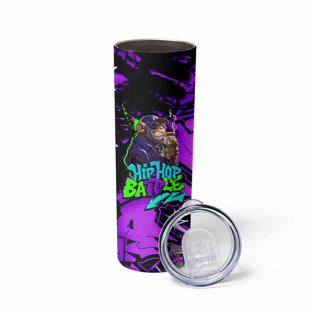 Hip Hop Battle Skinny Tumbler Smoking Ape Character and Purple Green Graffiti Street Art Design - Wonder Print Shop