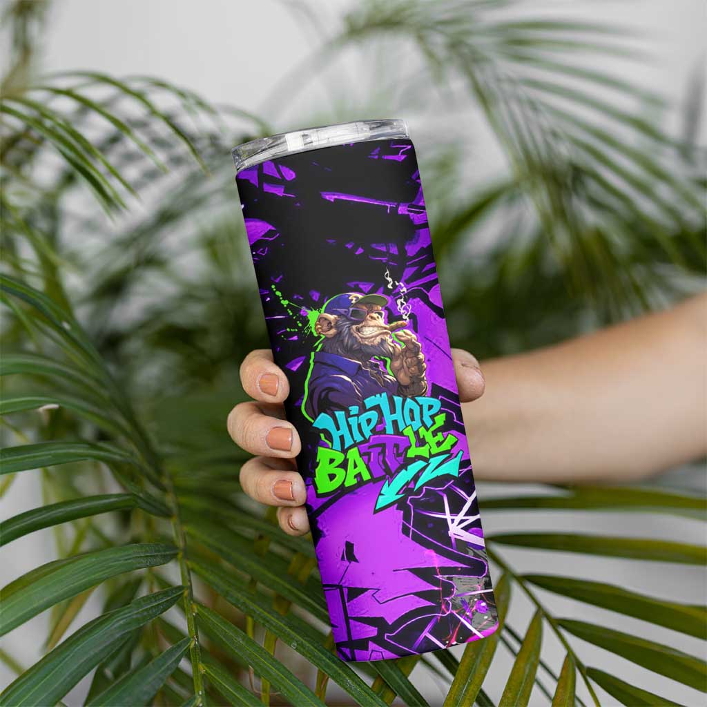 Hip Hop Battle Skinny Tumbler Smoking Ape Character and Purple Green Graffiti Street Art Design - Wonder Print Shop