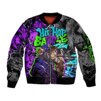 Hip Hop Battle Sleeve Zip Bomber Jacket Smoking Ape Character and Purple Green Graffiti Street Art Design - Wonder Print Shop