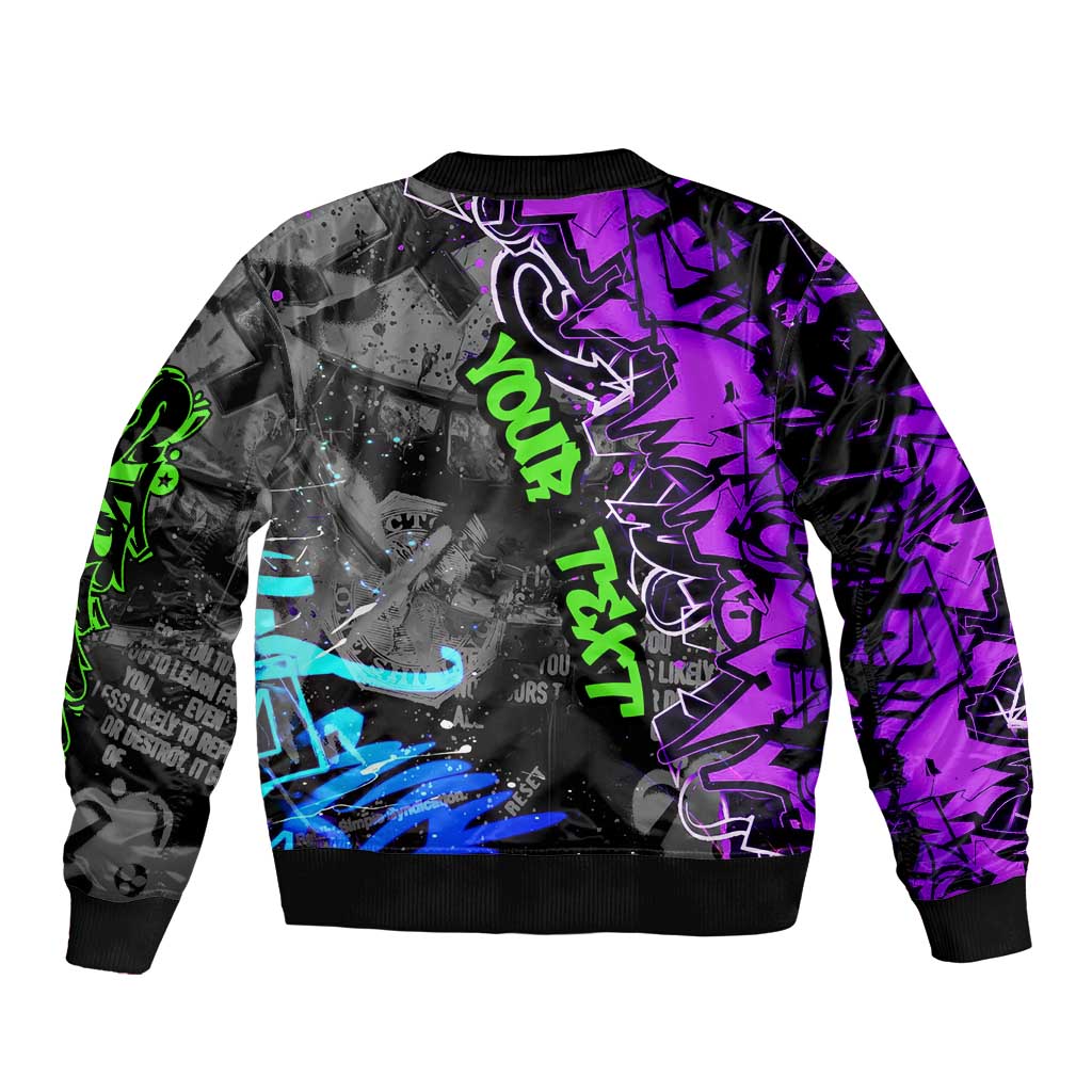 Hip Hop Battle Sleeve Zip Bomber Jacket Smoking Ape Character and Purple Green Graffiti Street Art Design - Wonder Print Shop