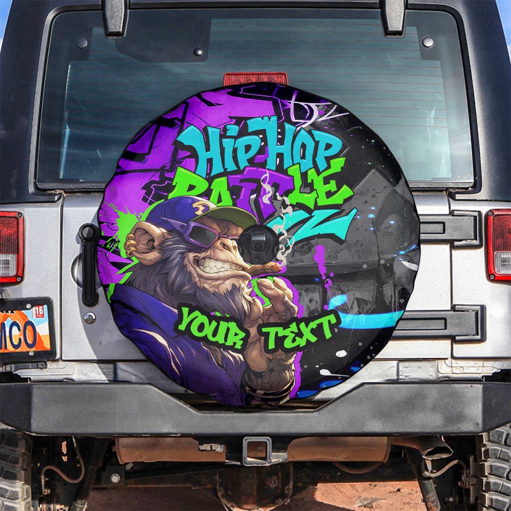 Hip Hop Battle Spare Tire Cover Smoking Ape Character and Purple Green Graffiti Street Art Design - Wonder Print Shop