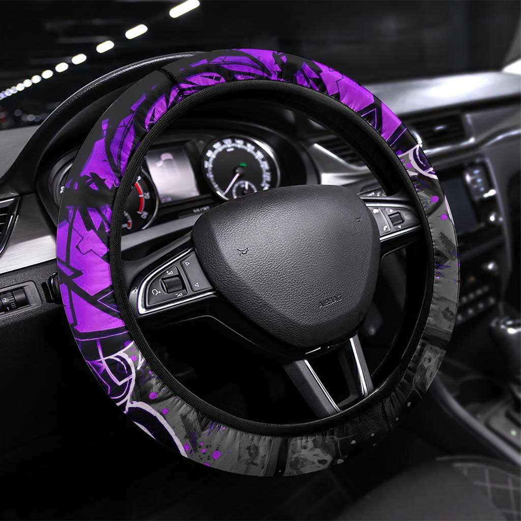 Hip Hop Battle Steering Wheel Cover Smoking Ape Character and Purple Green Graffiti Street Art Design - Wonder Print Shop