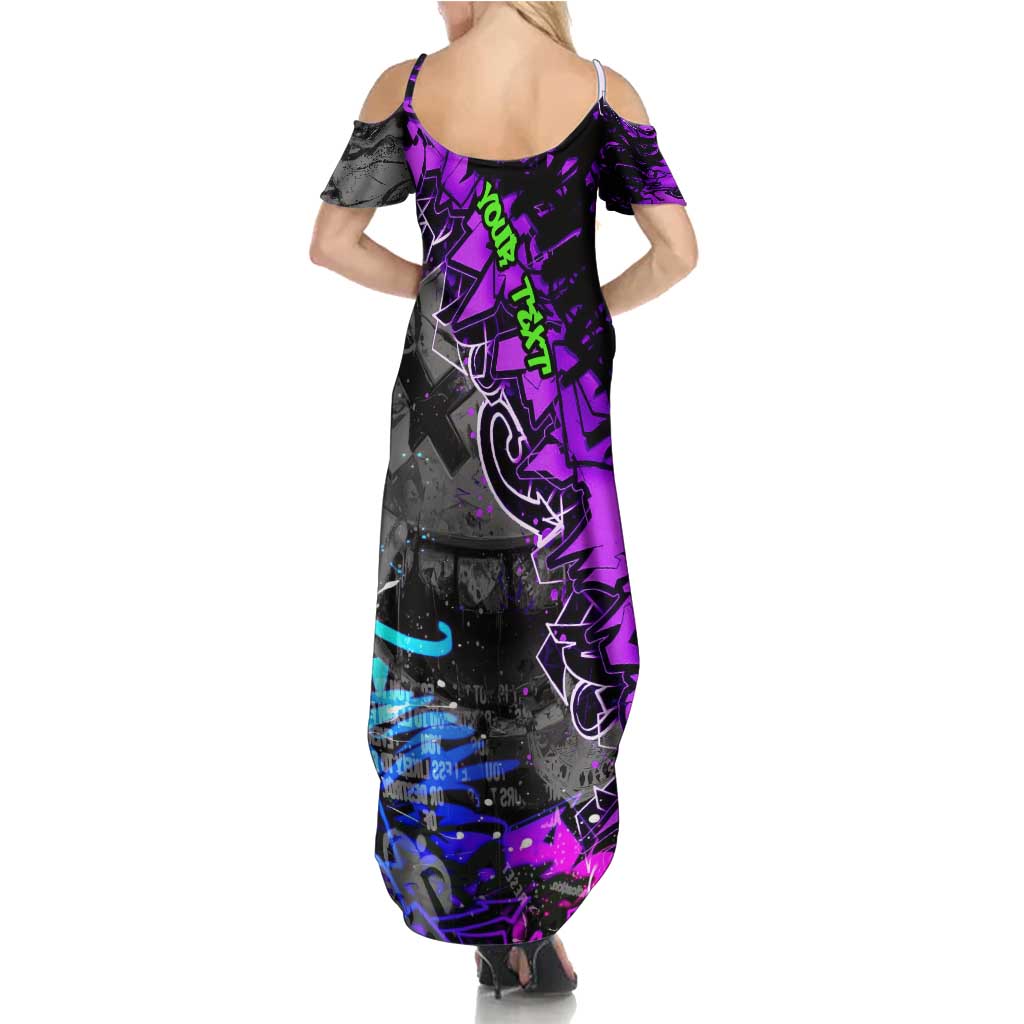 Hip Hop Battle Summer Maxi Dress Smoking Ape Character and Purple Green Graffiti Street Art Design - Wonder Print Shop