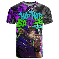 Hip Hop Battle T Shirt Smoking Ape Character and Purple Green Graffiti Street Art Design - Wonder Print Shop