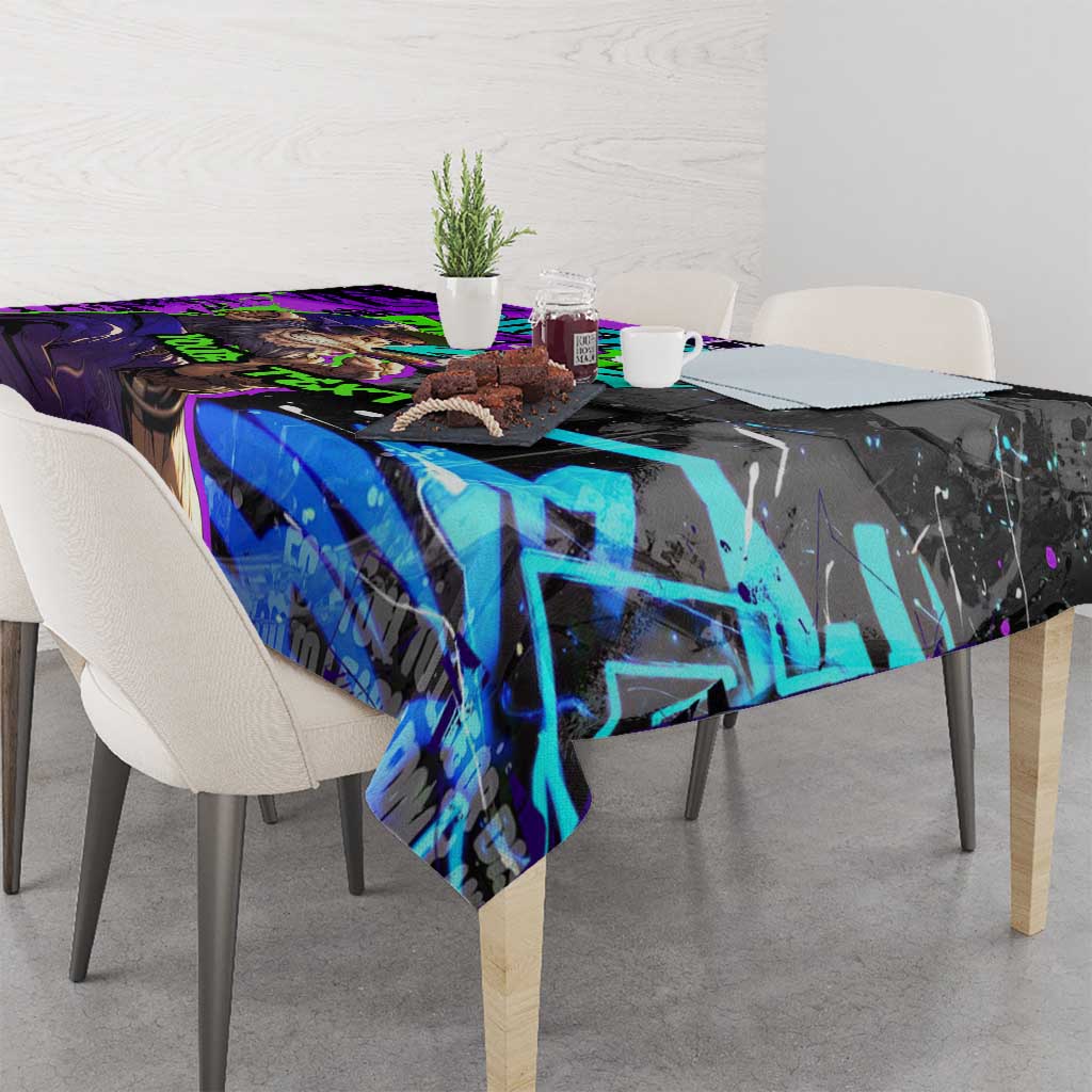 Hip Hop Battle Tablecloth Smoking Ape Character and Purple Green Graffiti Street Art Design - Wonder Print Shop