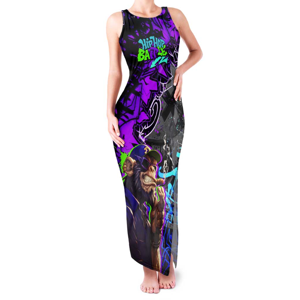 Hip Hop Battle Tank Maxi Dress Smoking Ape Character and Purple Green Graffiti Street Art Design - Wonder Print Shop