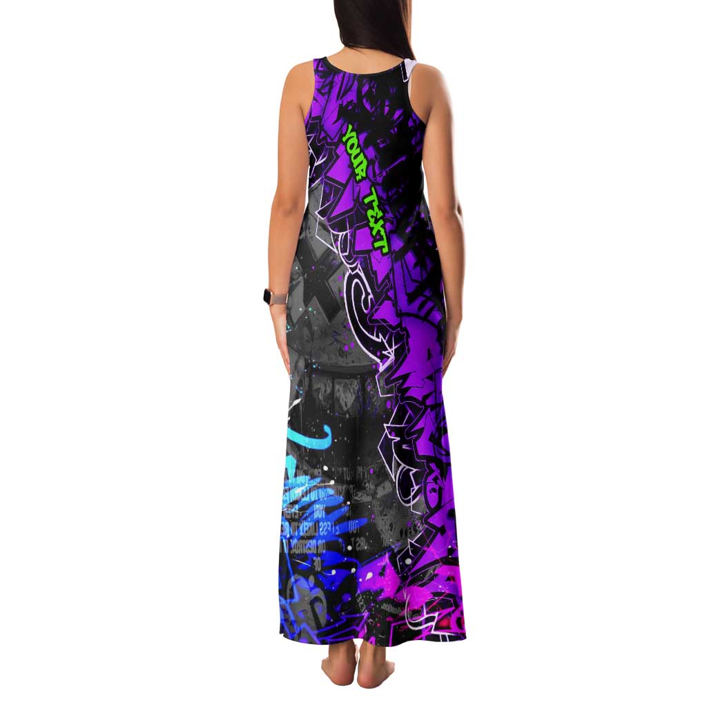 Hip Hop Battle Tank Maxi Dress Smoking Ape Character and Purple Green Graffiti Street Art Design - Wonder Print Shop