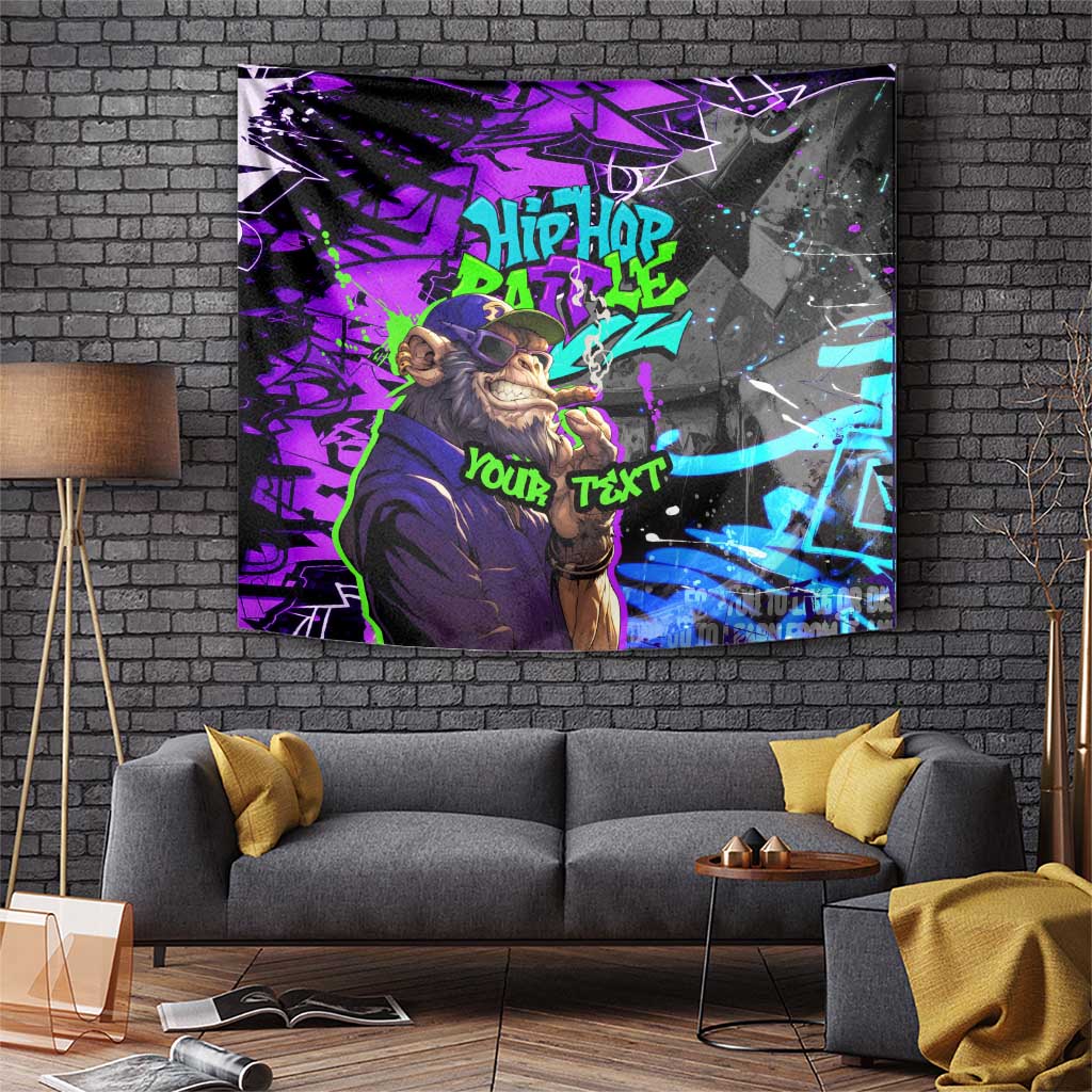 Hip Hop Battle Tapestry Smoking Ape Character and Purple Green Graffiti Street Art Design - Wonder Print Shop