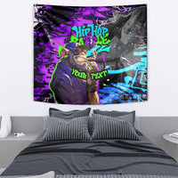 Hip Hop Battle Tapestry Smoking Ape Character and Purple Green Graffiti Street Art Design - Wonder Print Shop