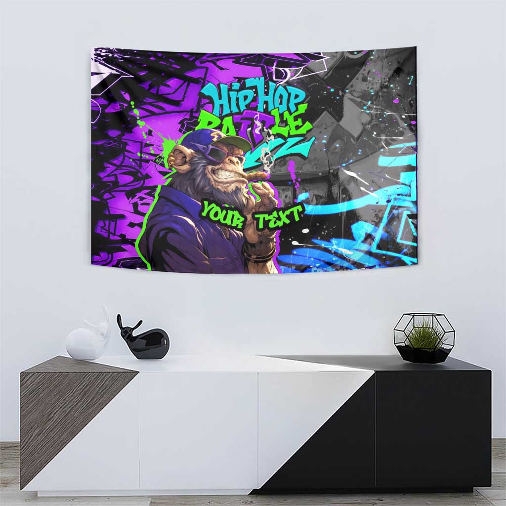 Hip Hop Battle Tapestry Smoking Ape Character and Purple Green Graffiti Street Art Design - Wonder Print Shop