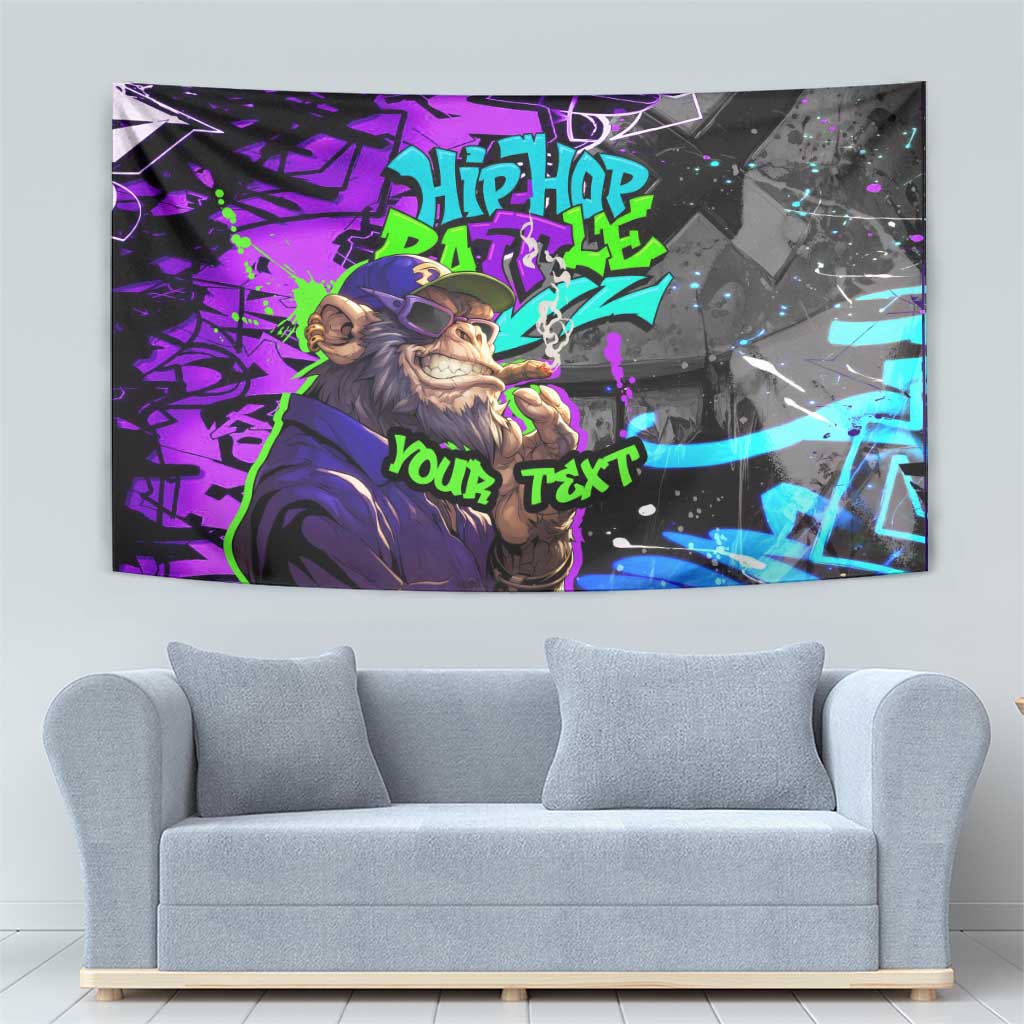 Hip Hop Battle Tapestry Smoking Ape Character and Purple Green Graffiti Street Art Design - Wonder Print Shop