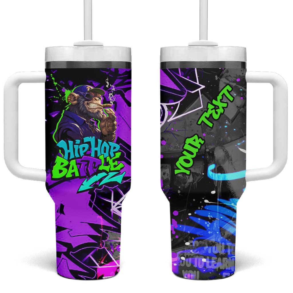 Hip Hop Battle Tumbler With Handle Smoking Ape Character and Purple Green Graffiti Street Art Design - Wonder Print Shop