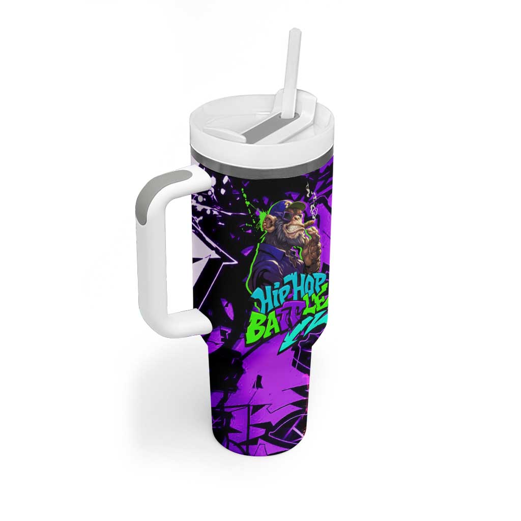 Hip Hop Battle Tumbler With Handle Smoking Ape Character and Purple Green Graffiti Street Art Design - Wonder Print Shop