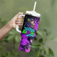 Hip Hop Battle Tumbler With Handle Smoking Ape Character and Purple Green Graffiti Street Art Design - Wonder Print Shop