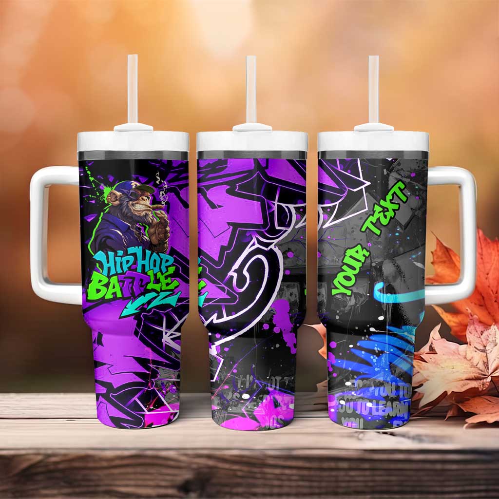 Hip Hop Battle Tumbler With Handle Smoking Ape Character and Purple Green Graffiti Street Art Design - Wonder Print Shop