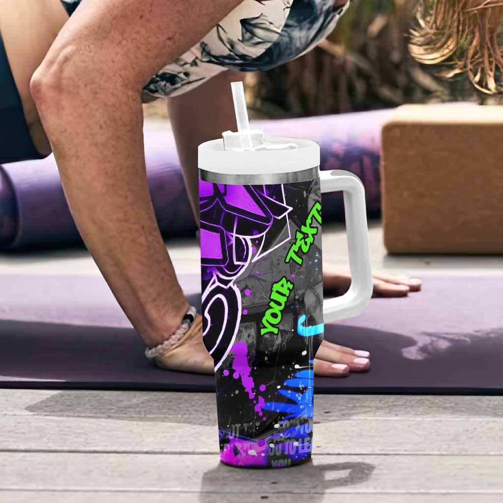 Hip Hop Battle Tumbler With Handle Smoking Ape Character and Purple Green Graffiti Street Art Design - Wonder Print Shop