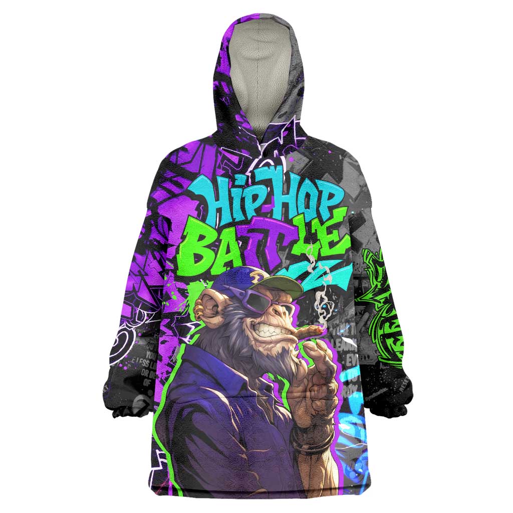Hip Hop Battle Wearable Blanket Hoodie Smoking Ape Character and Purple Green Graffiti Street Art Design - Wonder Print Shop