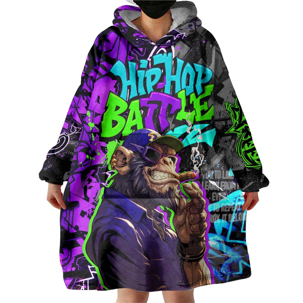 Hip Hop Battle Wearable Blanket Hoodie Smoking Ape Character and Purple Green Graffiti Street Art Design - Wonder Print Shop