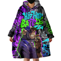 Hip Hop Battle Wearable Blanket Hoodie Smoking Ape Character and Purple Green Graffiti Street Art Design - Wonder Print Shop
