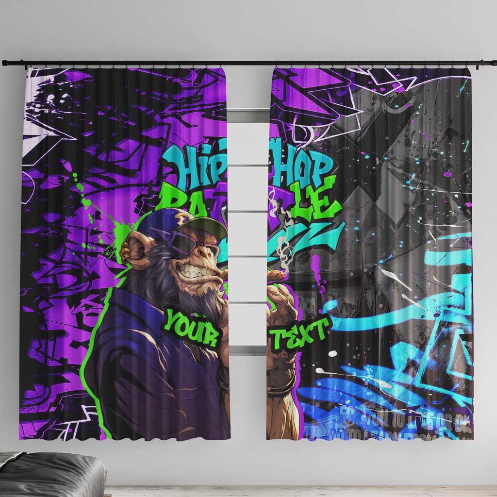 Hip Hop Battle Window Curtain Smoking Ape Character and Purple Green Graffiti Street Art Design - Wonder Print Shop