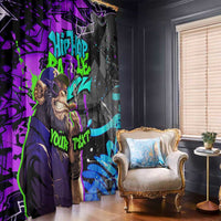 Hip Hop Battle Window Curtain Smoking Ape Character and Purple Green Graffiti Street Art Design - Wonder Print Shop