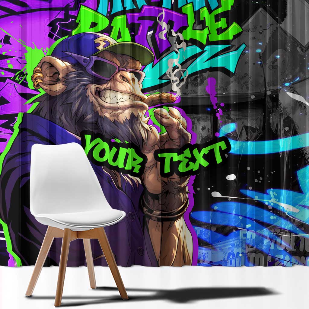 Hip Hop Battle Window Curtain Smoking Ape Character and Purple Green Graffiti Street Art Design - Wonder Print Shop