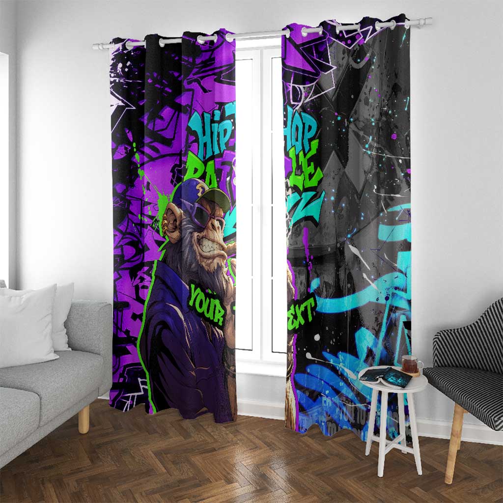 Hip Hop Battle Window Curtain Smoking Ape Character and Purple Green Graffiti Street Art Design - Wonder Print Shop