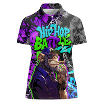 Hip Hop Battle Women Polo Shirt Smoking Ape Character and Purple Green Graffiti Street Art Design - Wonder Print Shop