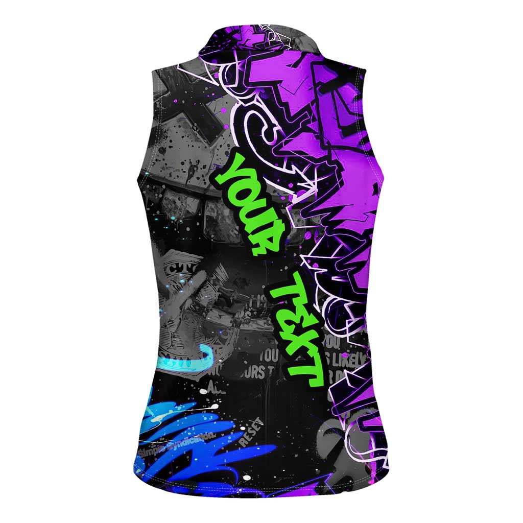 Hip Hop Battle Women Sleeveless Polo Shirt Smoking Ape Character and Purple Green Graffiti Street Art Design - Wonder Print Shop