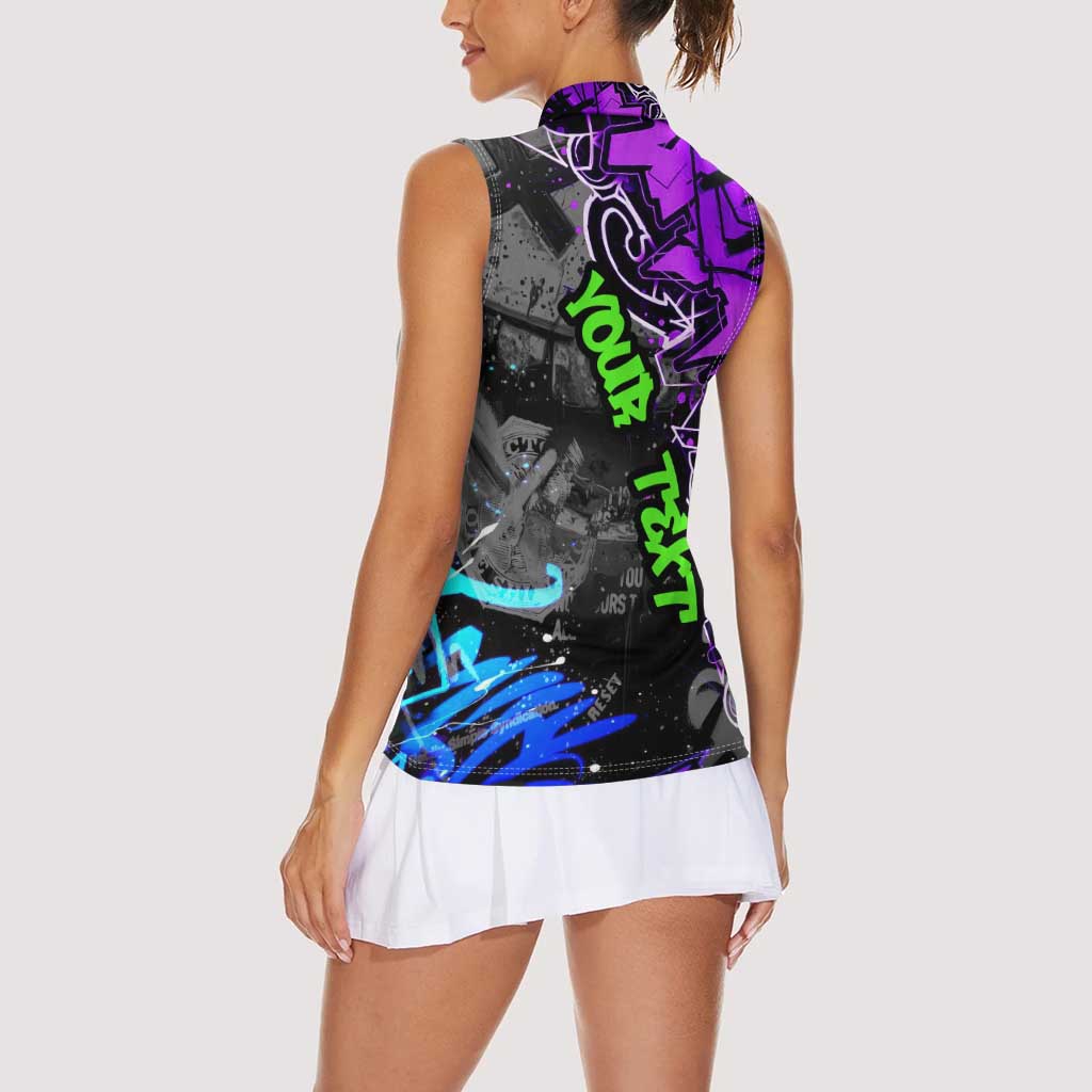 Hip Hop Battle Women Sleeveless Polo Shirt Smoking Ape Character and Purple Green Graffiti Street Art Design - Wonder Print Shop