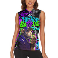 Hip Hop Battle Women Sleeveless Polo Shirt Smoking Ape Character and Purple Green Graffiti Street Art Design - Wonder Print Shop