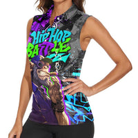 Hip Hop Battle Women Sleeveless Polo Shirt Smoking Ape Character and Purple Green Graffiti Street Art Design - Wonder Print Shop