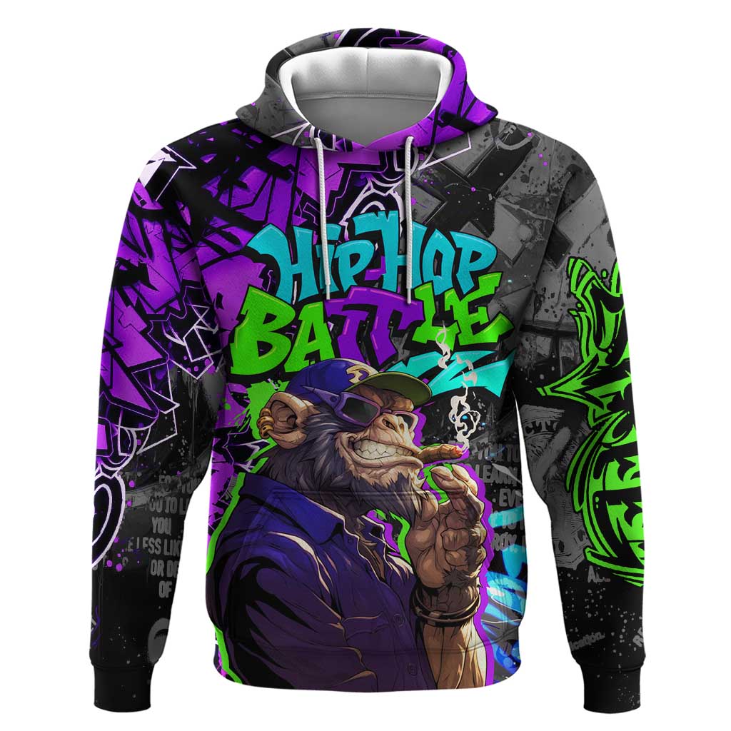 Hip Hop Battle Zip Hoodie Smoking Ape Character and Purple Green Graffiti Street Art Design - Wonder Print Shop