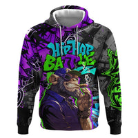 Hip Hop Battle Zip Hoodie Smoking Ape Character and Purple Green Graffiti Street Art Design - Wonder Print Shop