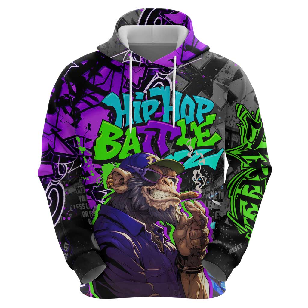 Hip Hop Battle Zip Hoodie Smoking Ape Character and Purple Green Graffiti Street Art Design - Wonder Print Shop